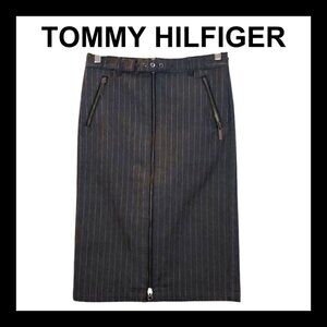 TOMMY HILFIGER Stripes full front zipper denim pencil skirt
